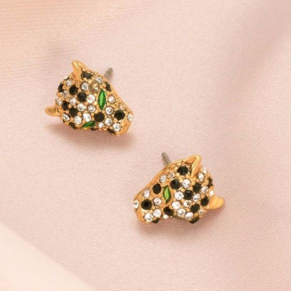 Stella & Dot Roar Tiger Earrings Crystal Studs Green Eyes Retired Rare - Picture 4 of 8
